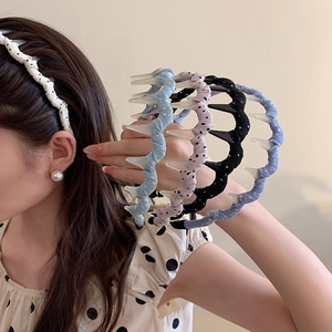 Polka Dot Wavy Tooth Comb Headband Fabric Wrapped Non-slip Hair Band For Women Makeup Face Washing Korean Style Hair Accessories