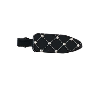 Elegant black rhombic pattern hair clip with sparkling rhinestones and quilted texture