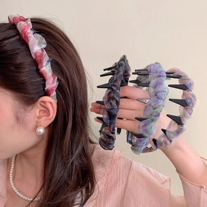Elegante cerchietto in organza floreale con denti antiscivolo in vari colori da donna