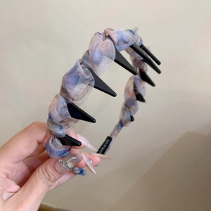 Cerchietto floreale in organza con denti antiscivolo in colore blu e viola
