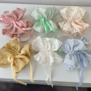 Chouchou en Tissu à Pois avec Nœud Style Coréen Fait Main Ruban Doux Attache Cheveux pour Femmes Filles Accessoires de Cheveux Mode