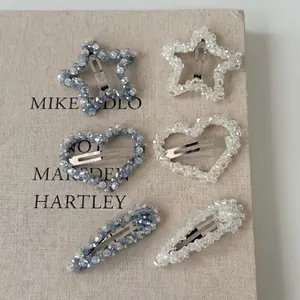 Handmade Artificial Crystal Star Heart Hair Clips Sweet Fairy Style Alloy Beaded BB Clips Women Elegant Hair Accessories
