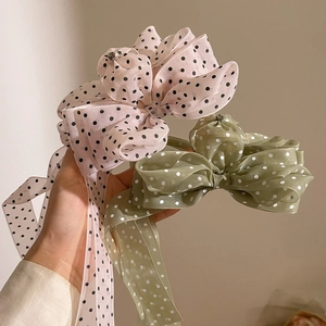 Pinces à cheveux élégantes avec nœuds en organza à pois rose et vert pour coiffure femme
