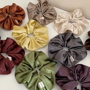 French Style Large Satin Scrunchie For Women Elegant Silk-like Fabric Hair Ties Handmade Tag Minimalist Ponytail Holder Accessories