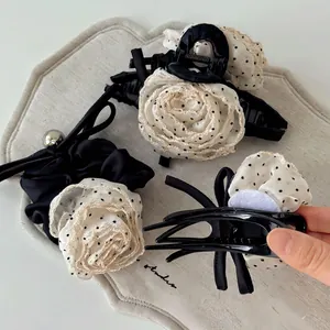 French style polka dot flower hair claw clips and accessories set for women