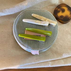 French vintage acetate duckbill hair clips in marble white and translucent green