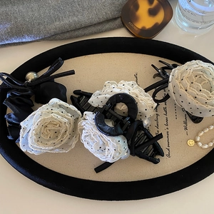 Elegant Rose Flower Hair Claw Clip Polka Dot Lace Chiffon Bowknot Hair Tie With Artificial Pearl Retro Korean Style Hair Accessories For Women