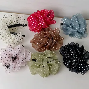French Elegant Mesh Polka Dot Fabric Banana Hair Clip For Women Sweet Fairy Style Versatile Ponytail Holder Hair Accessory