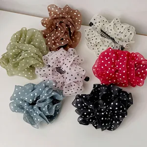 Elegant French style mesh polka dot hair clips in seven assorted colors for women