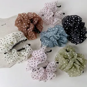 Elegant French style organza polka dot hair claw clips in seven assorted colors