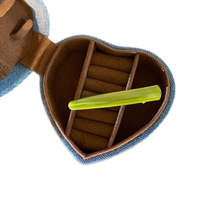 French vintage green acetate hair clip in heart denim gift box with velvet interior