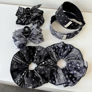 Navy blue vintage paisley hair accessories set with bows, headbands and scrunchies