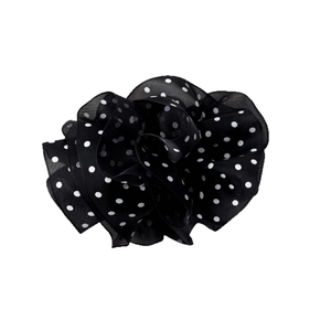 Elegant French style black mesh polka dot banana hair clip with floral pleated design