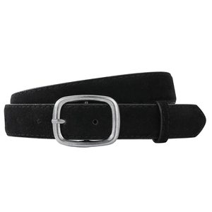 Classic vintage black suede belt with silver metal buckle for dresses and jeans