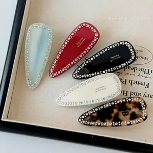 French Vintage Acetate Water Drop Hair Clip Elegant Rhinestone Inlaid Duckbill Clip For Women Fashion Hair Accessories