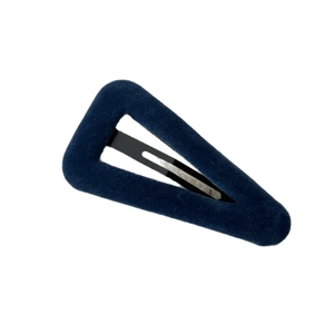 Minimalist navy blue velvet triangle hair clip with matte flocking finish for women