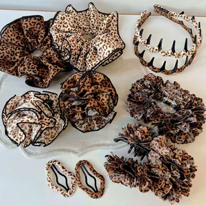 Korean Style Leopard Print Hair Accessories For Women Fabric Flower Hair Claw Clips Bowknot Scrunchies Vintage Headbands