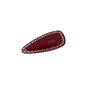 Elegant burgundy rhinestone hair clip with gold Barrette La France text on white background