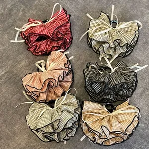 French style double-layered checkered bow hair claw clips in six different colors