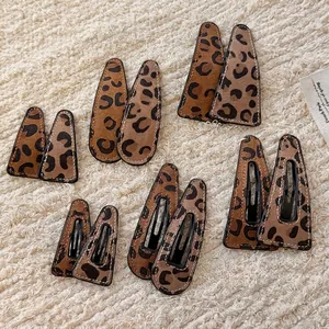 Retro Leopard Print Leather Hair Clips For Women Girls Vintage Animal Pattern BB Snap Clips Sweet Cool Hair Accessories