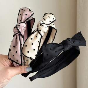 French polka dot bow headband set in pink beige and black colors for women