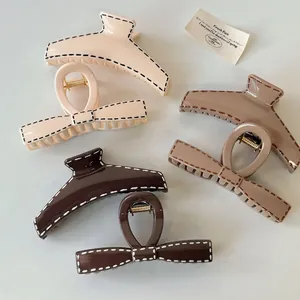 Large Hair Claw Clip Acrylic Stitched Edge Design Bow Shape Nonslip Korean Minimalist Hair Accessories For Women Girls