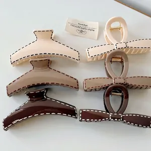 6-piece minimalist milk-coffee hair claw clips set with elegant dashed line design
