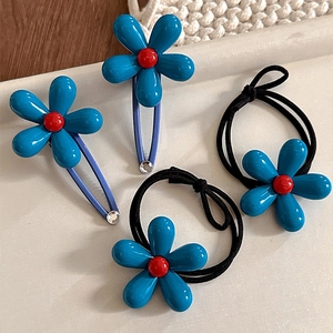 Lot de barrettes à fleurs bleues en résine avec pinces BB violettes pour femmes