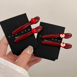Alloy Enamel Apple Fruit Shape Hair Clips Dark Red Side Fringe Duckbill Clips For Women Girls Daily Sweet Headwear