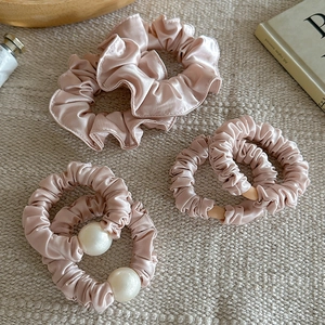 Chouchous En Satin Élégants Pour Femmes Rose Attaches De Cheveux À Haute Élasticité Style Coréen Accessoires De Cheveux En Künstliche Perles