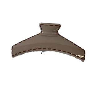 Elegant large coffee-colored hair claw clip with vintage hand-stitched edge decoration
