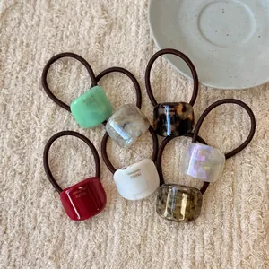 7-piece geometric acetate elastic hair ties set with colorful square beads in varied colors