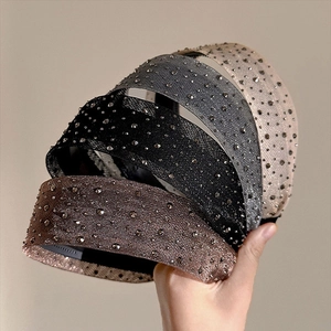 Elegant Shiny Rhinestone Mesh Wide Headband For Women Korean Style High Cranial Top Hair Accessory Non Slip Padded Headband