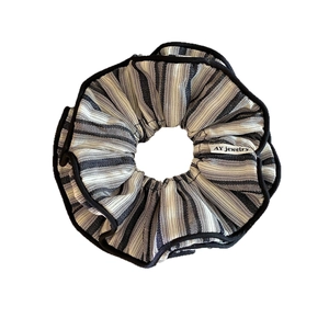 French vintage oversized black and white striped scrunchie with soft cotton texture