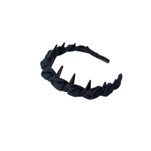 Retro vintage dark blue denim headband with black triangle studs for women