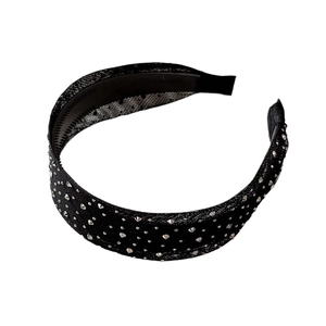Sparkling rhinestone headband with black mesh fabric for high cranial top hairstyle