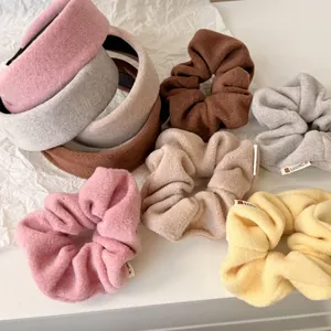 Autumn Winter Soft Plush Scrunchies and Thick Headbands Set Solid Color Faux Fur Hair Ties Sweet Hair Bands For Women