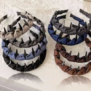 Chic satin fabric headbands with punk metal spikes in various colors for women fashion