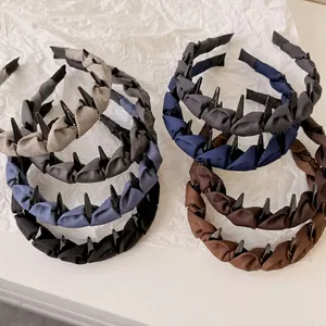 Elegant pleated fabric headband set with anti-slip teeth in six assorted colors