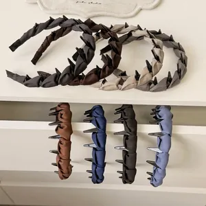 Elegant woven satin braided headband with non-slip teeth in various earth tone colors