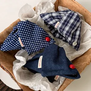 Preppy Style Fabric Triangle Hair Claw Clip Plaid Polka Dot Denim Handmade Shark Clip For Women Hair Styling Accessory