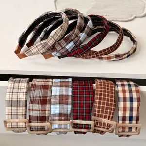 Vintage plaid wide headband set with marble square buckles in various retro patterns
