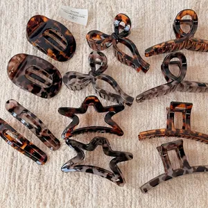 Retro Leopard Print Acetate Hair Claw Clips Star Bow Large Shark Clip Tortoiseshell Hair Barrette Accessories For Women Girls