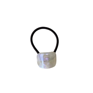 Minimalist elastic hair tie with translucent iridescent square handmade charm