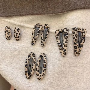 Y2K leopard print fabric hair clips set with oval teardrop and triangle shapes