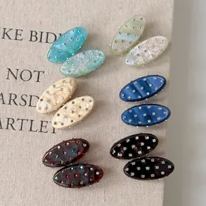 Élégante Pince à Cheveux Ovale en Acrylique avec Strass Fait Main Barrettes Latérales Accessoires de Mode Coréenne Femmes