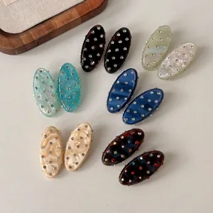 Lot de barrettes ovales en acétate avec strass et motifs marbrés pour femmes