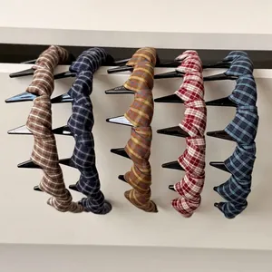 Set di 5 cerchietti in tessuto scozzese con denti antiscivolo per acconciatura