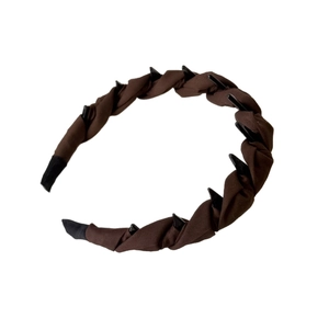 Brown satin twisted headband with black anti-slip teeth spikes for women's hair styling