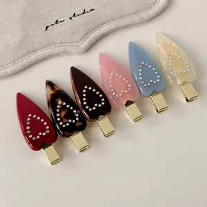 Korean style acetate heart hair clips with rhinestones in multiple colors for women